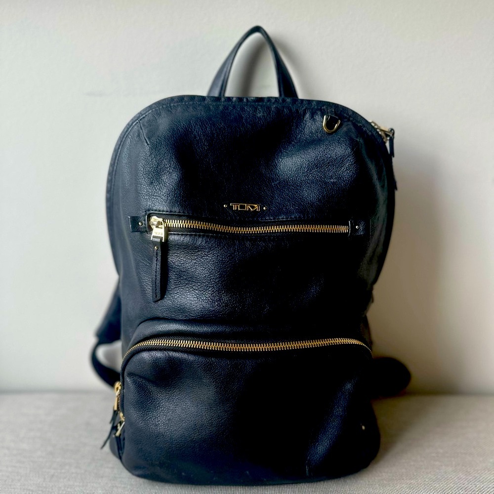 Black Leather Tumi Halle Backpack